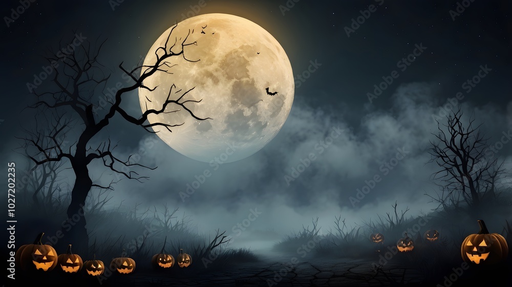 Fototapeta premium Misty Evening Under the Full Moon
