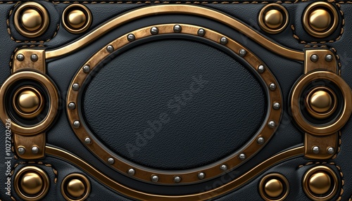 Black Leather Panel with Golden and Silver Accents