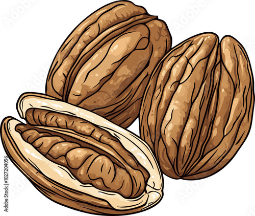 Detailed Pecan Nut Design Illustration - Perfect for Food and Snack Designs