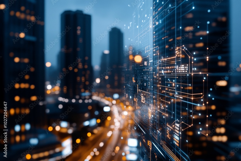 A futuristic digital cityscape illuminated by bright data streams and abstract patterns, set within the vibrant city lights reflecting urban growth and technology. A futuristic digital cityscape illuminated by bright data streams and abstract patterns, set within the vibrant city lights reflecting urban growth and technology.