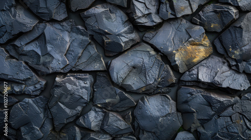 Dark textured rock surface with visible layers and natural patterns in a rugged landscape