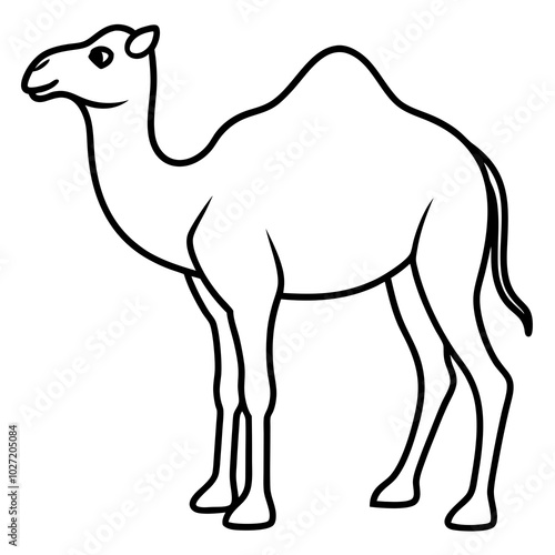 simple icon Children coloring book page, line art, monochrome black and white, cartoon outline cute style, illustration of a camel