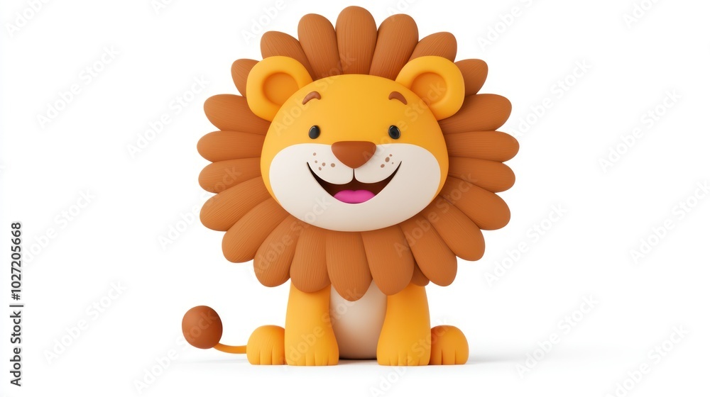 A 3D Cartoon Lion with a Big Smile Sitting on a White Background A 3D Cartoon Lion with a Big Smile Sitting on a White Background