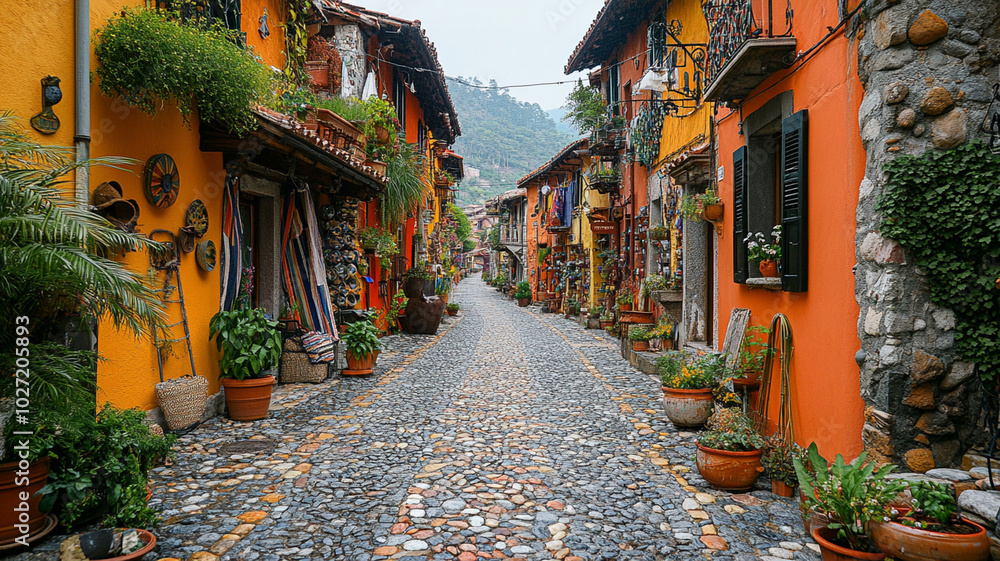 Fototapeta premium typical italian street colorful houses