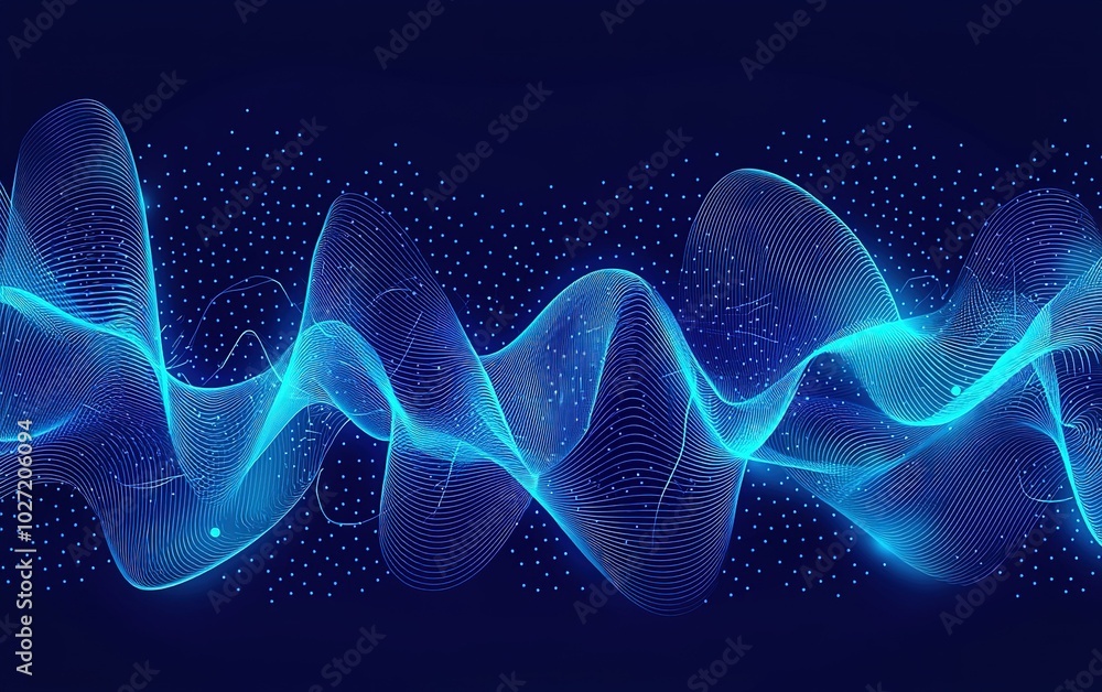 Fototapeta premium Blue abstract wave patterns illustrating sound frequencies in a digital space with dark background