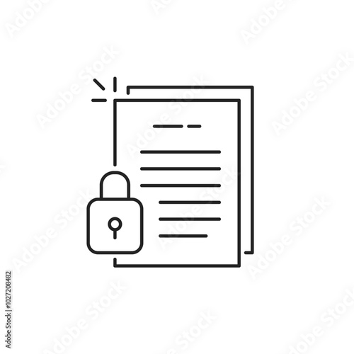 thin line confidential document icon with padlock