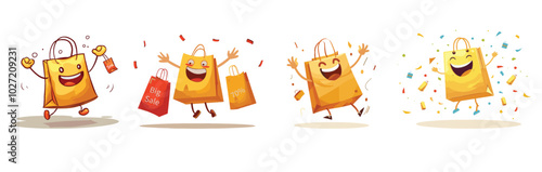 Happy Shopping Bags Celebrating Big Sale Deals
