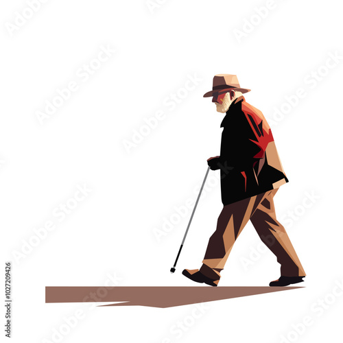 flat vector silhouette of old man walking
