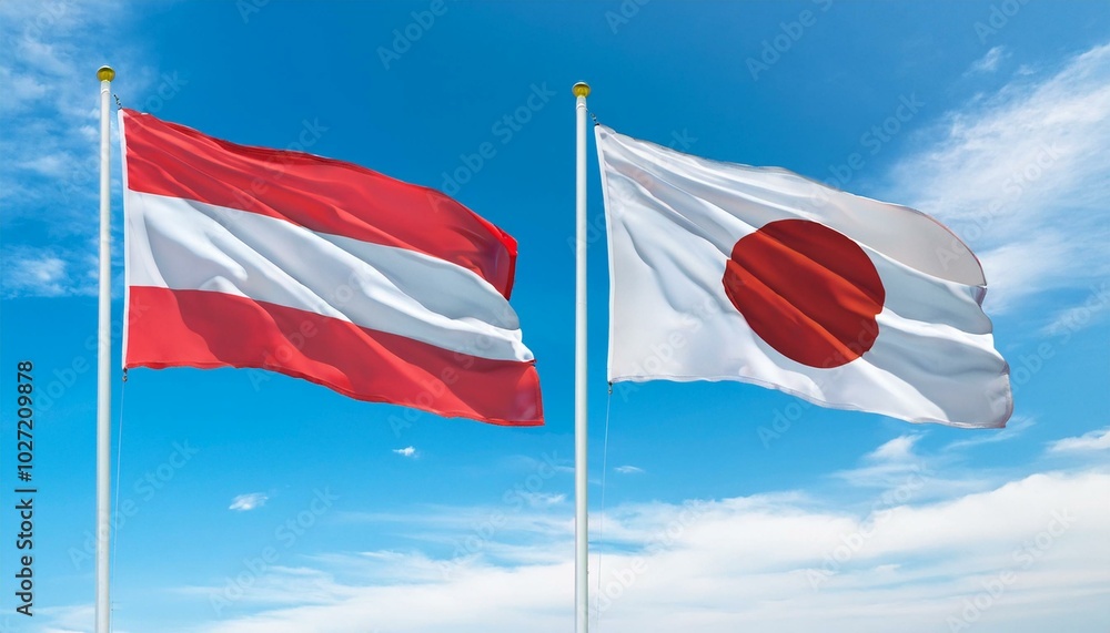 Naklejka premium 日本の国旗とオーストリアの国旗(Japan flag & Austria flag.) 