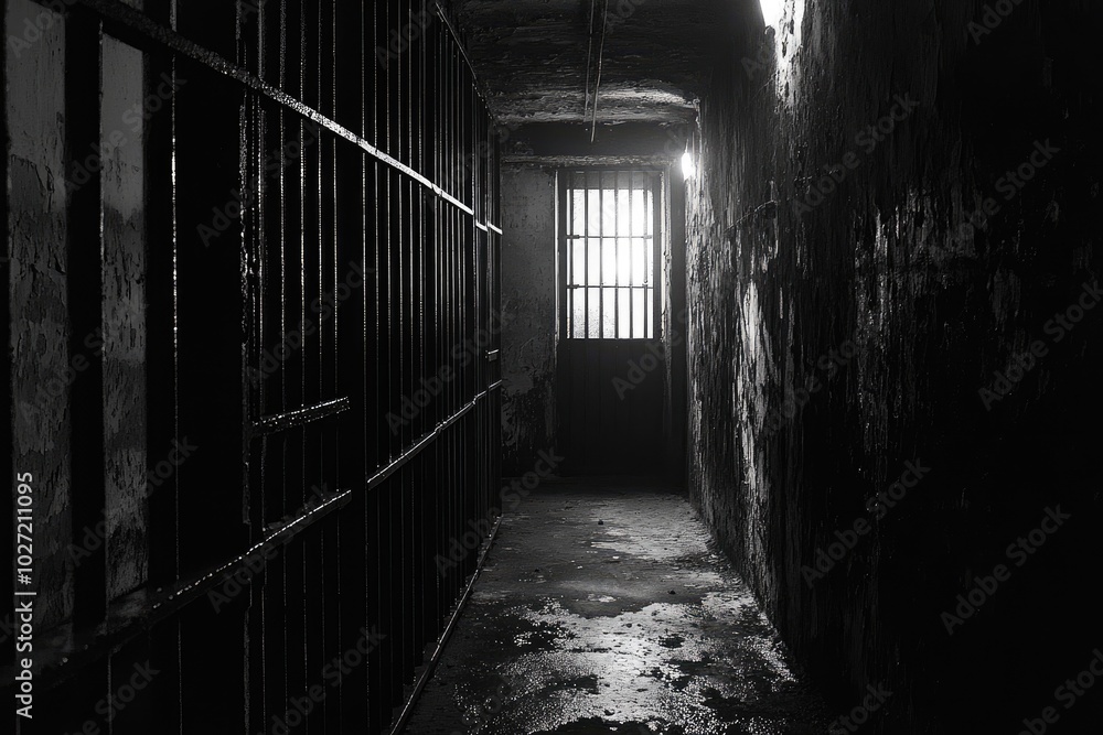 Dark prison cell is waiting for prisoners with open door Dark prison cell is waiting for prisoners with open door