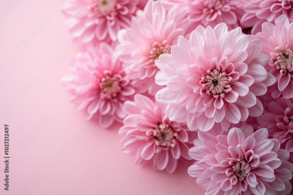 Pink chrysanthemums forming a floral background on pink Pink chrysanthemums forming a floral background on pink