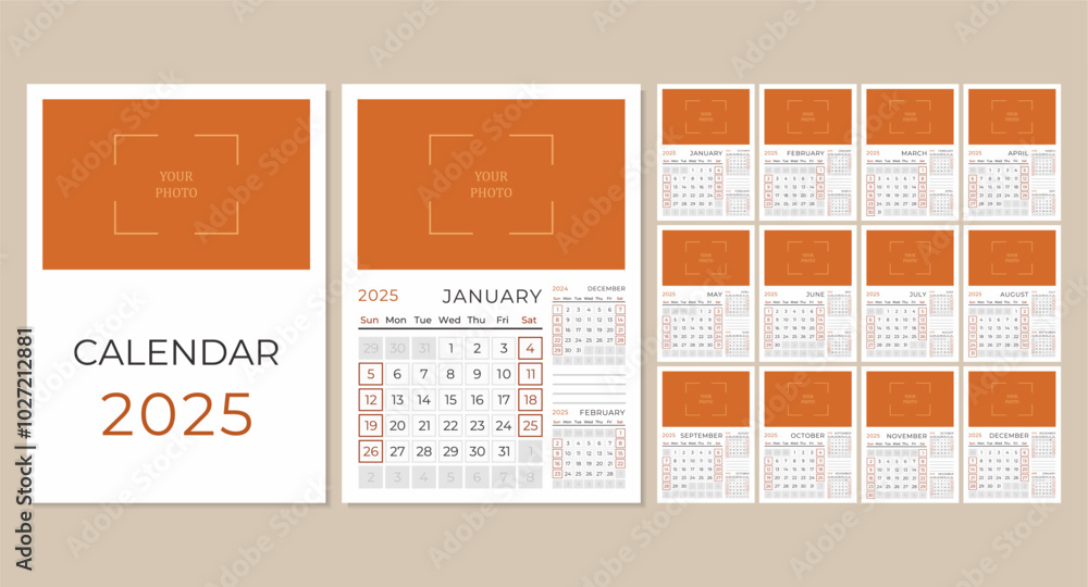 Calendar template for 2025 creative minimum business month. A desk, a wall calendar for printing, a digital calendar or a planner. The week starts on Sunday. Calendar template for 2025 creative minimum business month. A desk, a wall calendar for printing, a digital calendar or a planner. The week starts on Sunday.