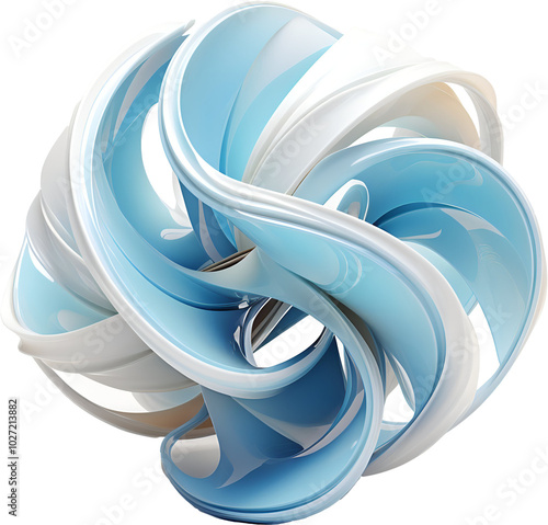 Abstract spherical shape in white and blue colors, 3D