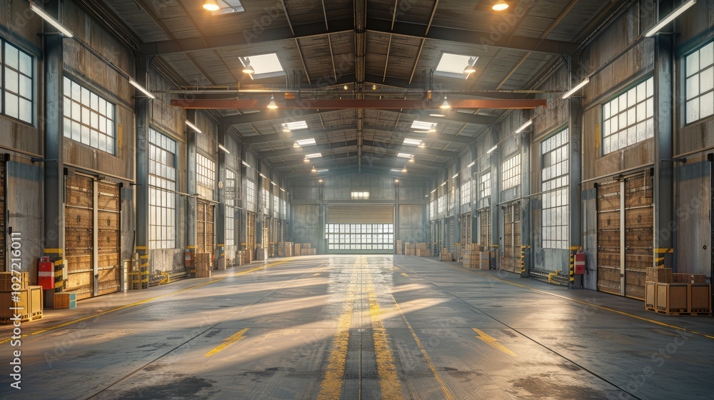 Abandoned industrial warehouse interior with bright light. Abandoned industrial warehouse interior with bright light.