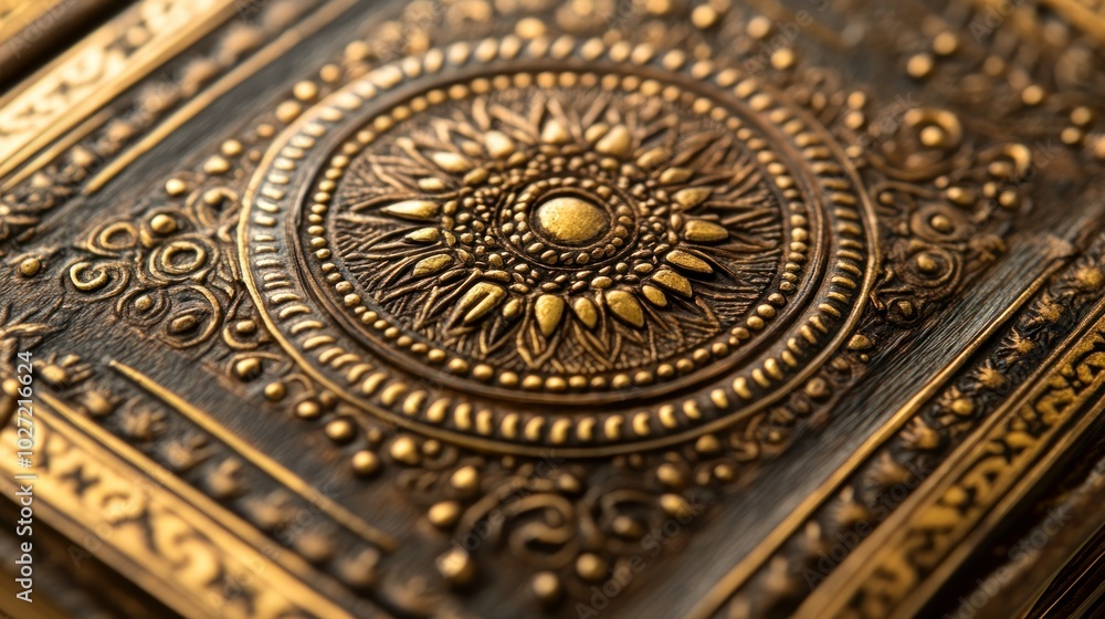 Intricate Golden Floral Design on a Wooden Surface Intricate Golden Floral Design on a Wooden Surface