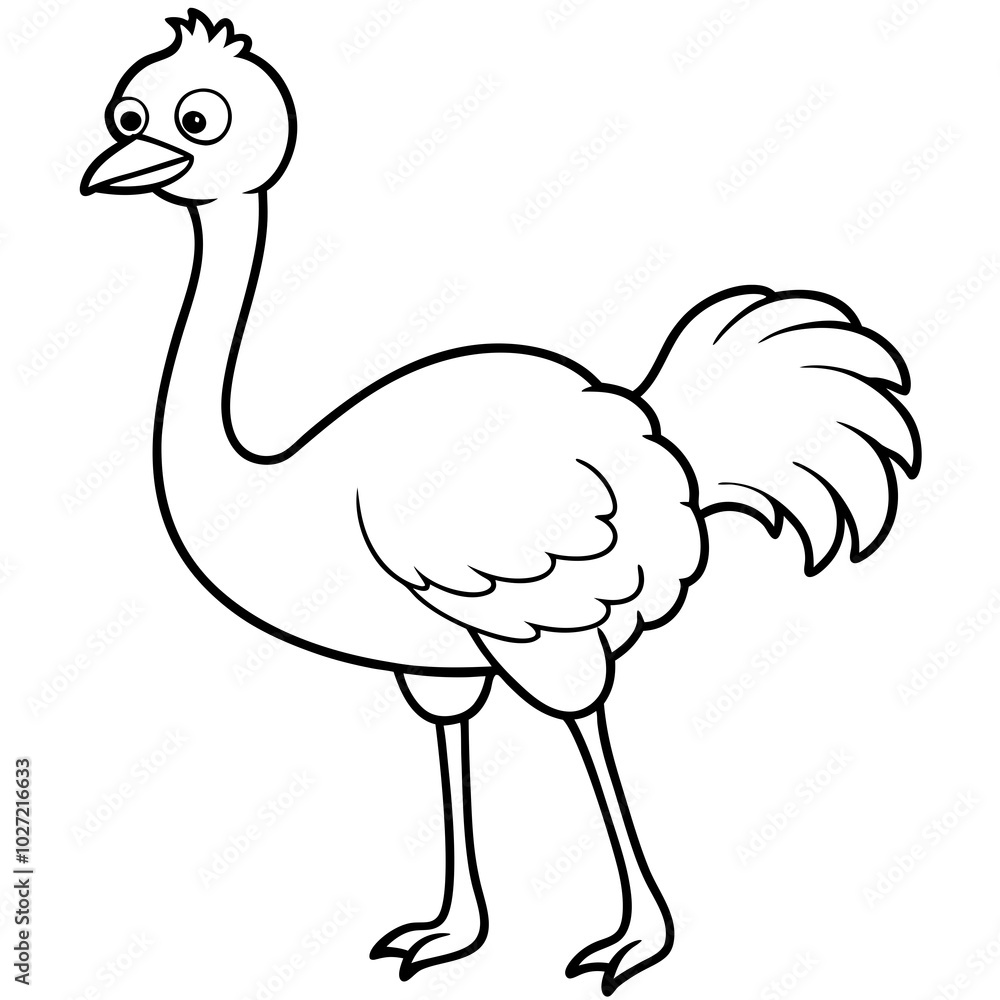simple icon Children coloring book page, line art, monochrome black and white, cartoon outline cute style, illustration of a ostrich simple icon Children coloring book page, line art, monochrome black and white, cartoon outline cute style, illustration of a ostrich
