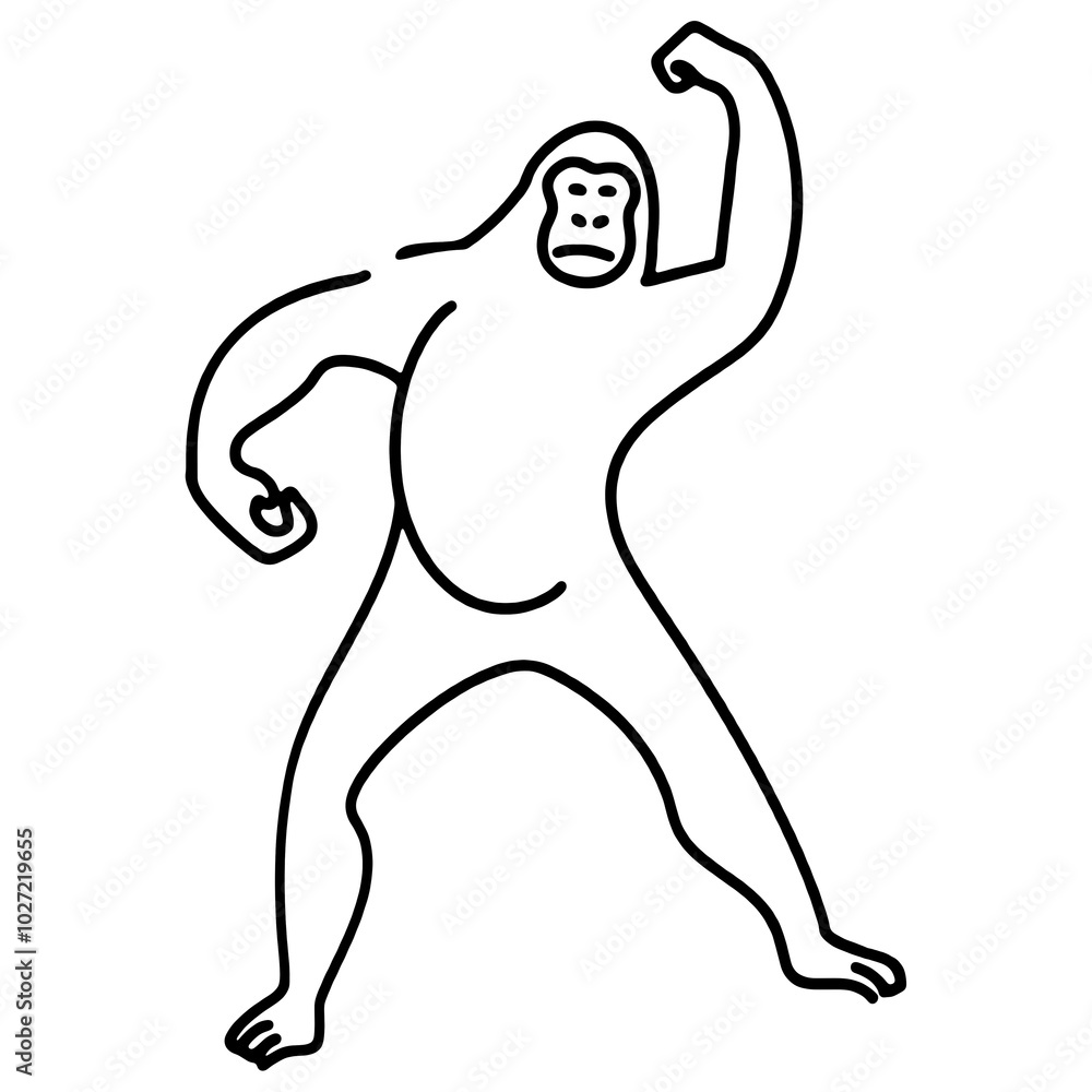 ゴリラのシンプルでシュールな線画イラスト 透過背景の切り抜き ゴリラのシンプルでシュールな線画イラスト 透過背景の切り抜き