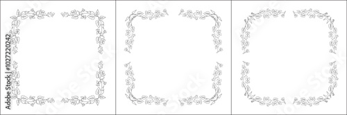 Wallpaper Mural Set of three vegetal vector frames with violet flowers and leaves. Black and white. Vector frame for all sizes and formats. Isolated vector illustration.	 Torontodigital.ca