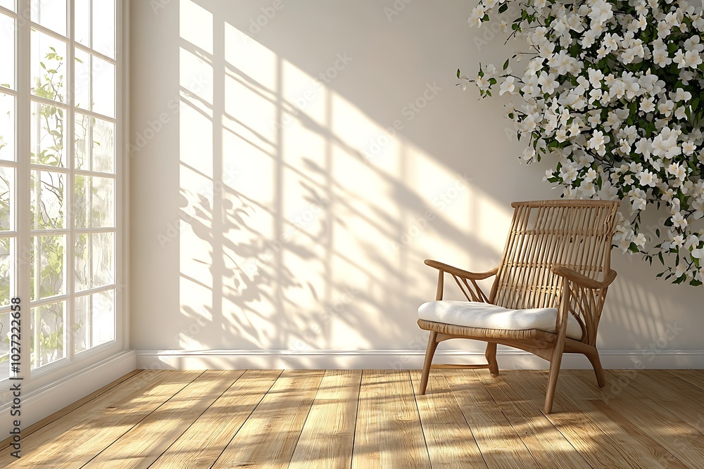 Cozy corner with a chair and blooming plants. Cozy corner with a chair and blooming plants.