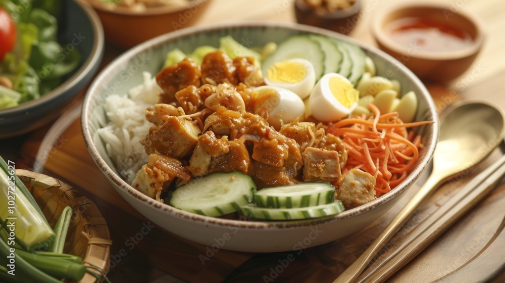 Colorful Gado Gado Bowl with Fresh Ingredients Colorful Gado Gado Bowl with Fresh Ingredients