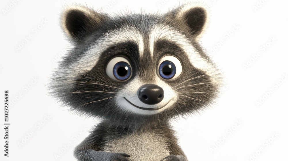 Close-up of a Smiling Cartoon Raccoon with Blue Eyes Close-up of a Smiling Cartoon Raccoon with Blue Eyes