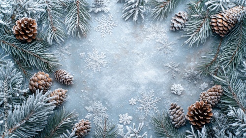 Wallpaper Mural Snowy Pine Branches and Cones with Snowflake Pattern Torontodigital.ca