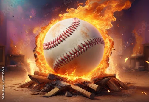 baseball in fire