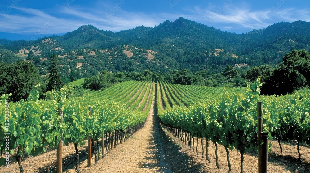 Fototapeta premium Lush Vineyard Landscape with Rolling Hills