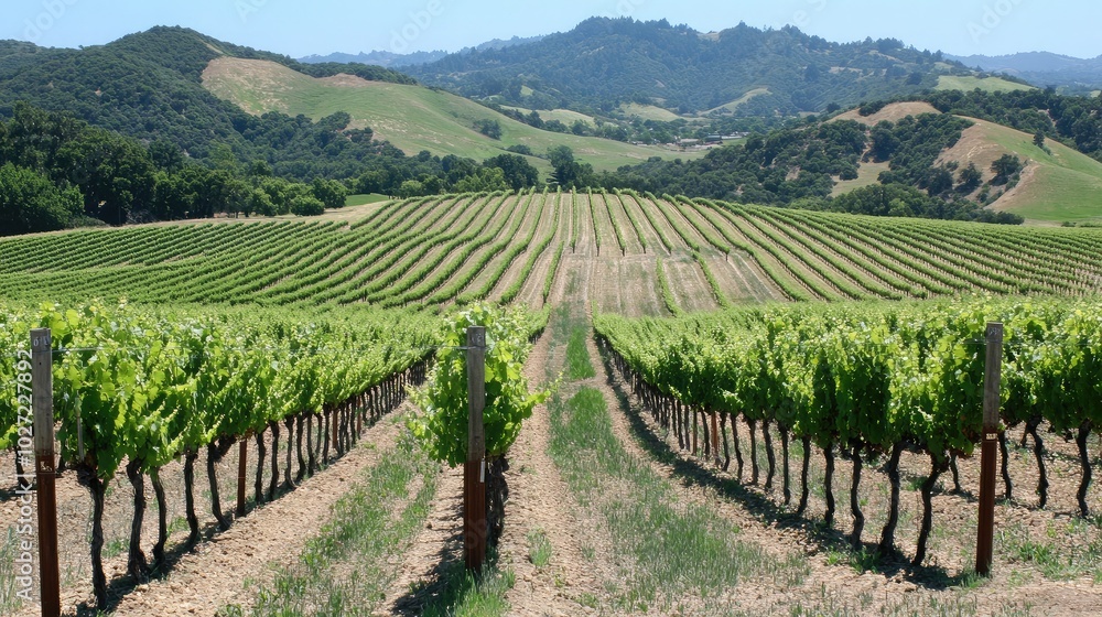 Lush Vineyard Landscape Under Clear Blue Sky Lush Vineyard Landscape Under Clear Blue Sky