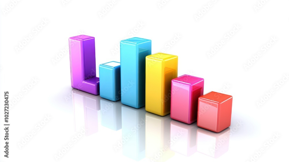 Colorful 3D Bar Graph Depicting a Trend of Decline Colorful 3D Bar Graph Depicting a Trend of Decline