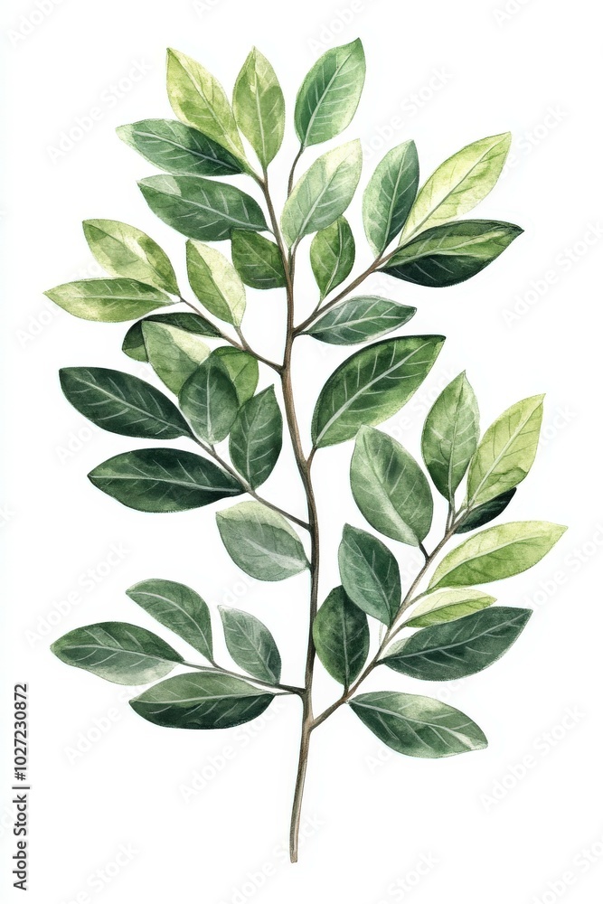 Swietenia macrophylla leaves illustrated on white background Swietenia macrophylla leaves illustrated on white background