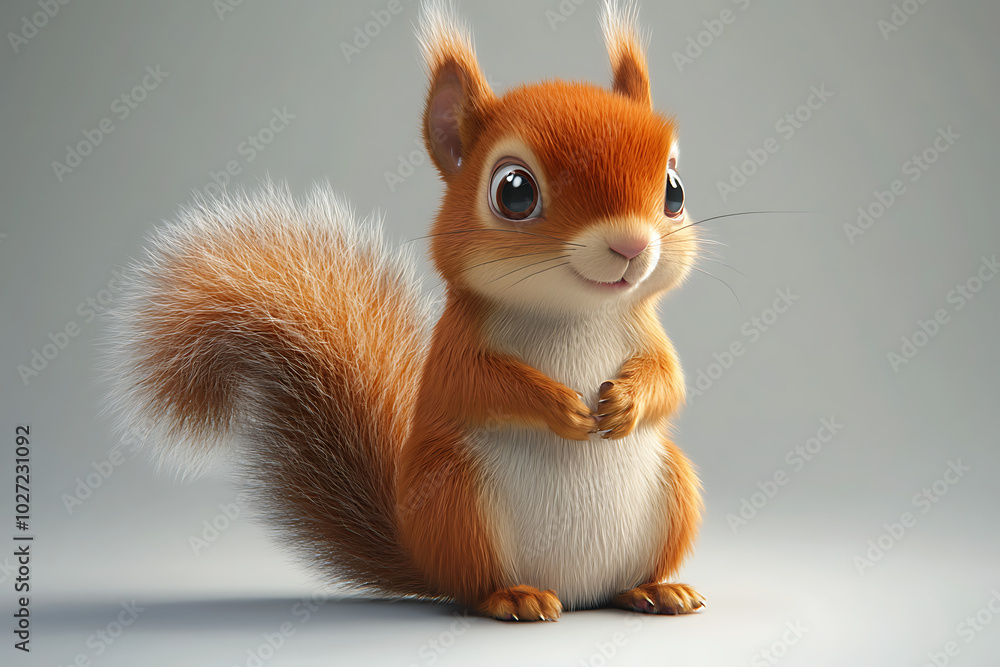 A cute, cartoon-style squirrel with big eyes and a fluffy tail, standing playfully. A cute, cartoon-style squirrel with big eyes and a fluffy tail, standing playfully.