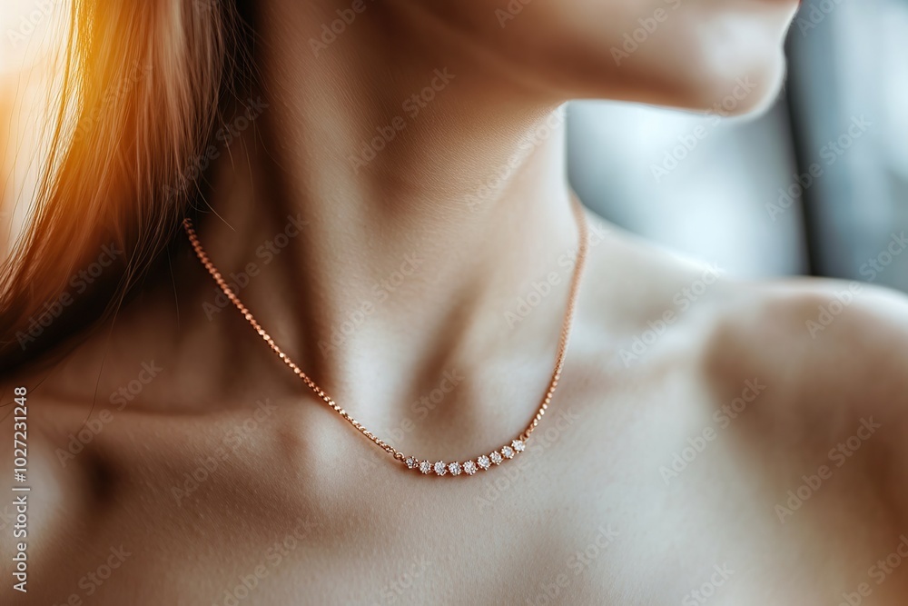 Beautiful necklace on female neck Beautiful necklace on female neck