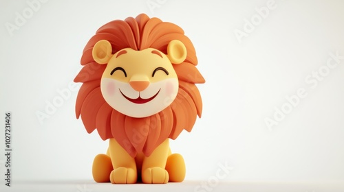 A Smiling Cartoon Lion with Orange Mane Sitting on a White Background photo