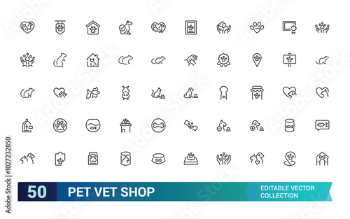 Pet vet shop line icons set. Veterinary icon pack. Types of pets minimal thin web icon collection, Outline icons, Editable stroke, Pixel perfect, vector illustration.