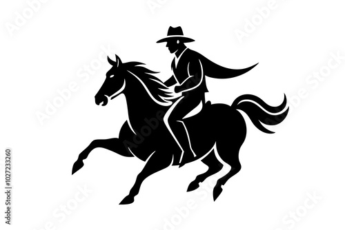 Cowboy Horse rider in action stylish vector t shirt design on white background