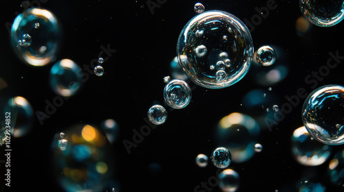 Wallpaper Mural Bubbles rising in a dark background, creating a captivating display of light and reflection during underwater exploration Torontodigital.ca