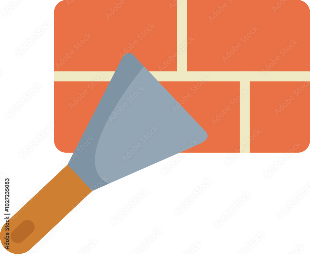 Trowel is applying cement to a brick wall, showcasing construction and masonry work Trowel is applying cement to a brick wall, showcasing construction and masonry work