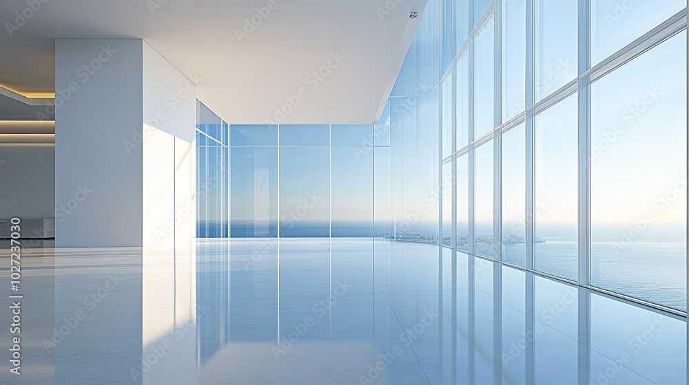 Modern Empty Office Space with Ocean View Modern Empty Office Space with Ocean View