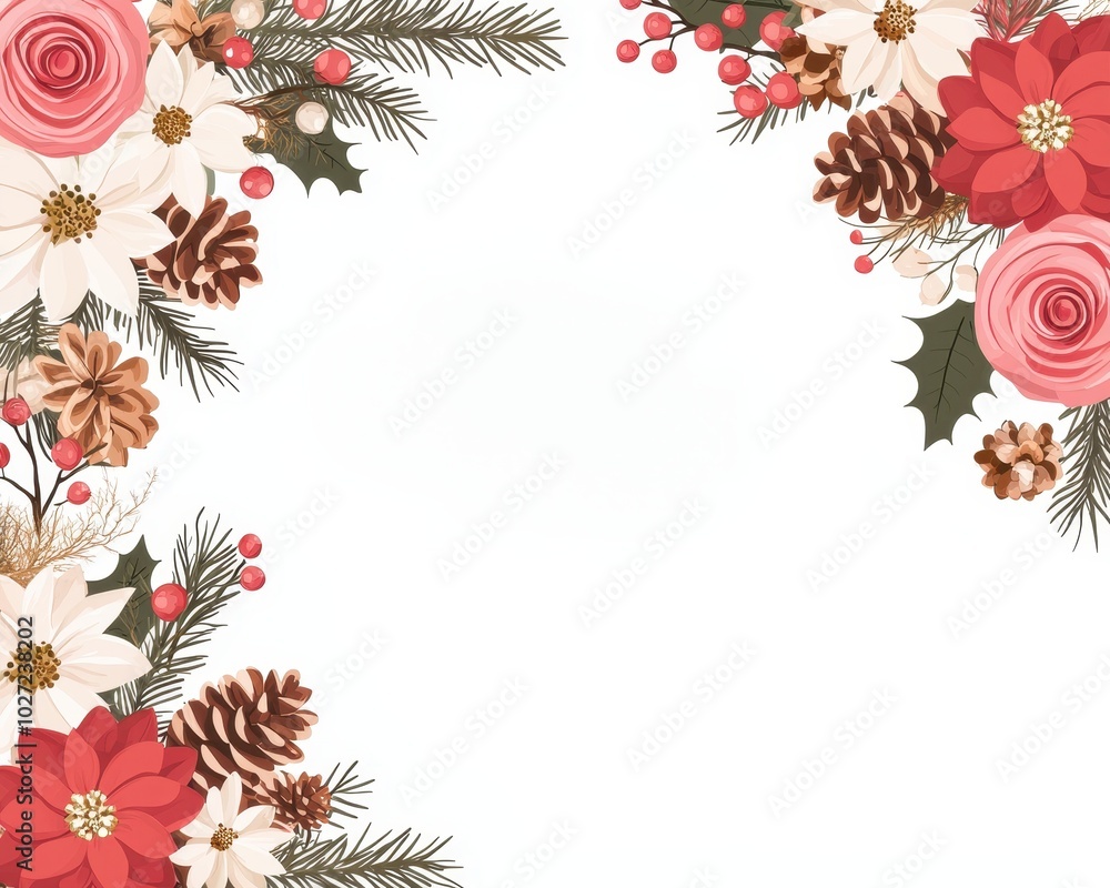 Floral border decoration, white isolate background