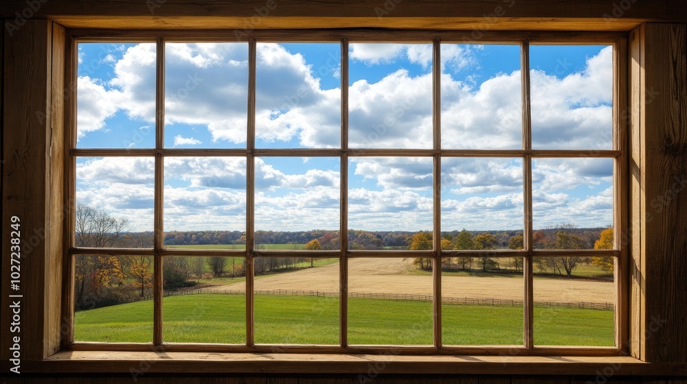 Scenic View Through Rustic Window Frame Scenic View Through Rustic Window Frame