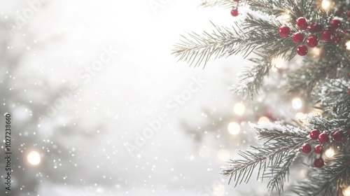 Winter Wonderland with Snowy Christmas Tree Background