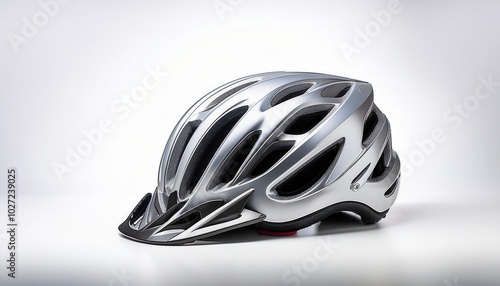 Sleek Silver Cycling Helmet for Maximum Aerodynamics and Safety. Ideal for Road Racing, Mountain Biking, and Long Distance Cycling Enthusiasts Looking for Ventilation and Lightweight Comfort photo