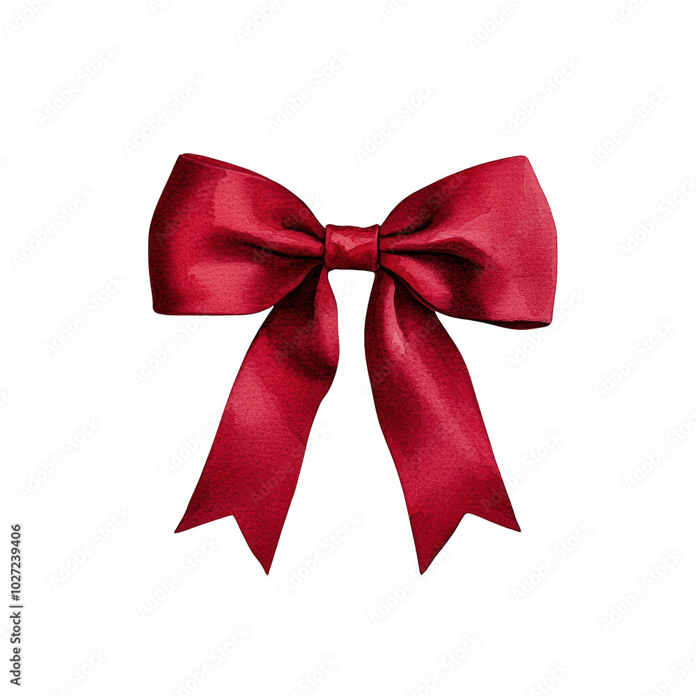 Fototapeta premium Festive Red Watercolor Bow with Ribbon Detail