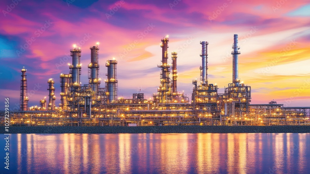 Vibrant Sunset Over Industrial Oil Refinery Vibrant Sunset Over Industrial Oil Refinery