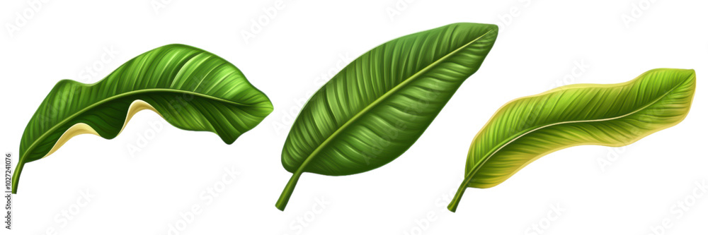 Obraz premium Green leaves isolated on white background with nature and plant elements for a fresh and botanical feel