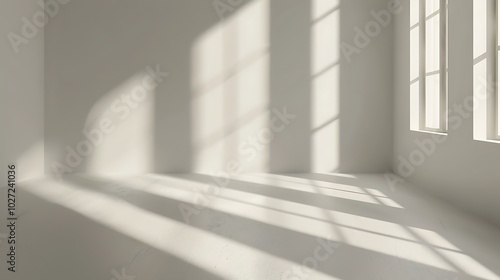 Abstract white interior with shadows on the wall for design or product presentation
