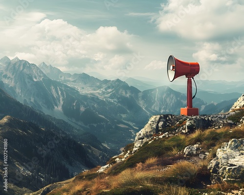 Megaphone on Mountaintop Broadcasting Powerful Communication Across Vast Landscape photo