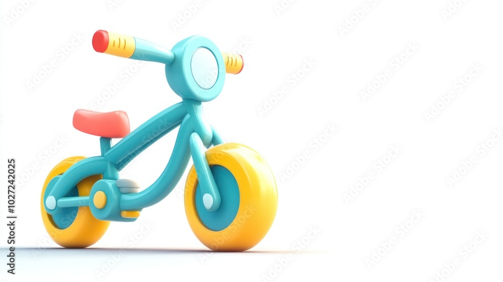A Blue and Yellow Toy Bicycle with a Red Seat A Blue and Yellow Toy Bicycle with a Red Seat