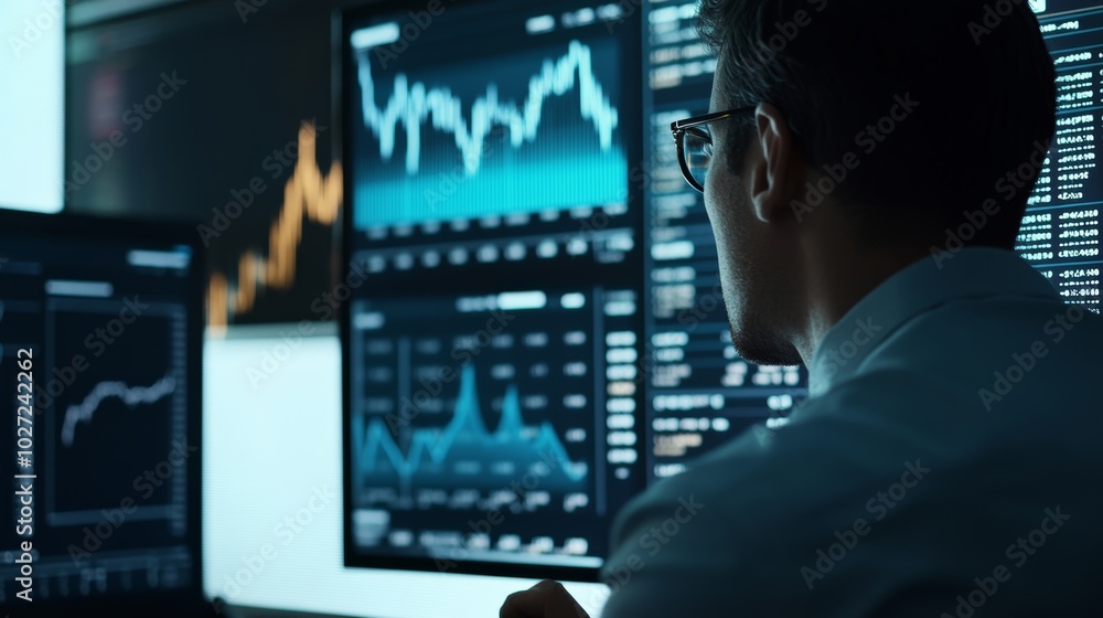 A financial advisor giving investment advice, with a focus on charts, graphs, and detailed financial data A financial advisor giving investment advice, with a focus on charts, graphs, and detailed financial data